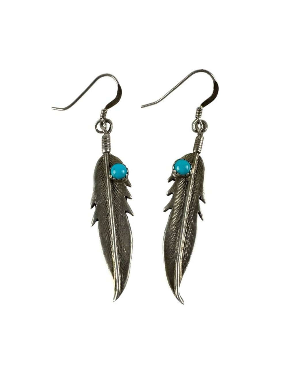 Running Bear Sterling Silver 925 Native American Feather with Turquoise